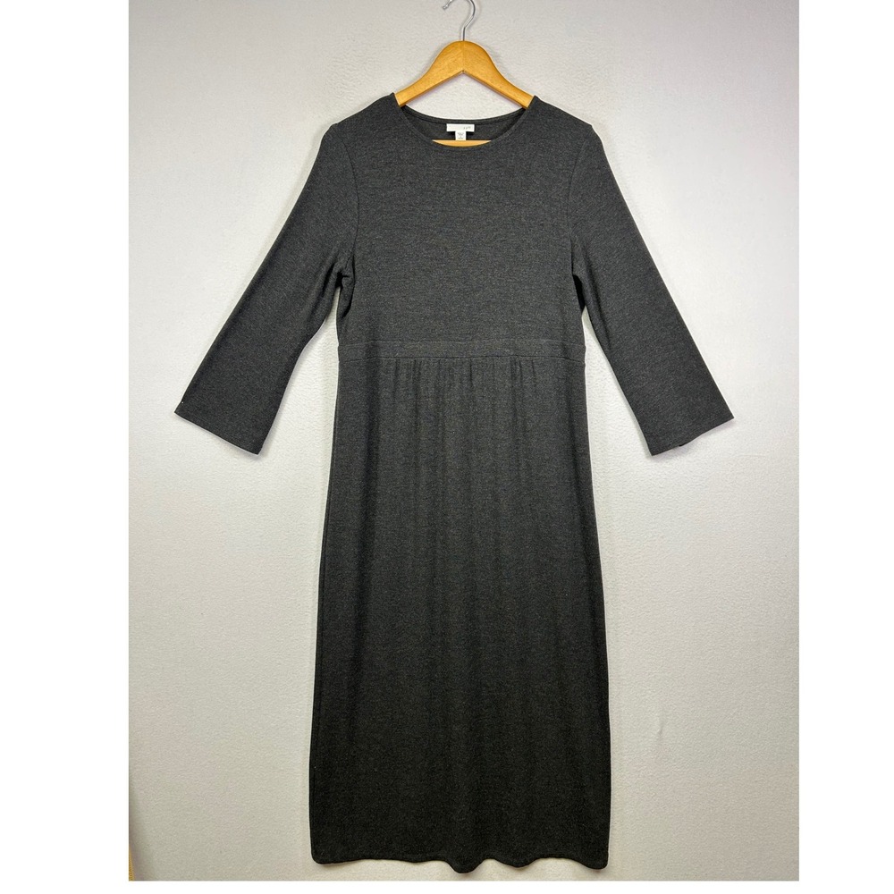 Minimalist J. Jill Womens Small Petite Gray Wool Blend Empire Waist Midi Dress